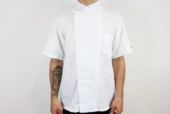 Veste de cuisine unisexe Egochef Ottavio Air Plus blanche 100% microfibre à manches courtes