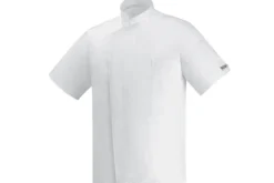 Veste de cuisine unisexe Egochef Ottavio Air Plus blanche 100% microfibre à manches courtes