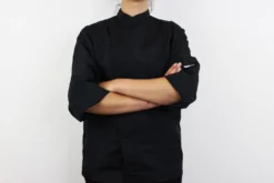 Veste de cuisine unisexe Egochef Ottavio Air Plus noire 100% microfibre à manches longues