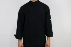 Veste de cuisine unisexe Egochef Ottavio Air Plus noire 100% microfibre à manches longues