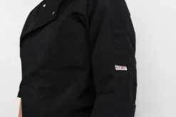 Veste de cuisine unisexe Egochef Ottavio Air Plus noire 100% microfibre à manches longues