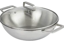 Wok Cristel Castel'Pro 28cm en acier inoxydable 18/10 3 ply 2 anses fixes avec couvercle